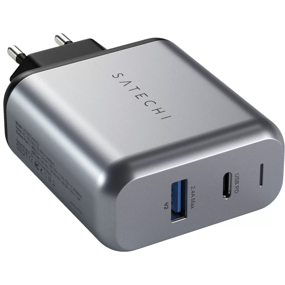 Сетевое зарядное устройство Satechi 30W Dual-Port Travel Charger. Цвет серый космос.